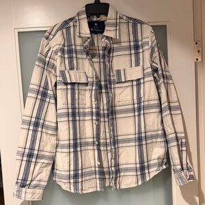 Ben Sherman Cream and Blue Plaid Casual Shirt